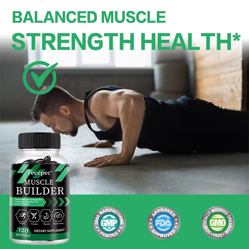 Muscle Builder Capsules - Contains A Blend of Ashwagandha and Ginkgo Biloba To Boost Muscle, Strength, Stamina and Immune Health