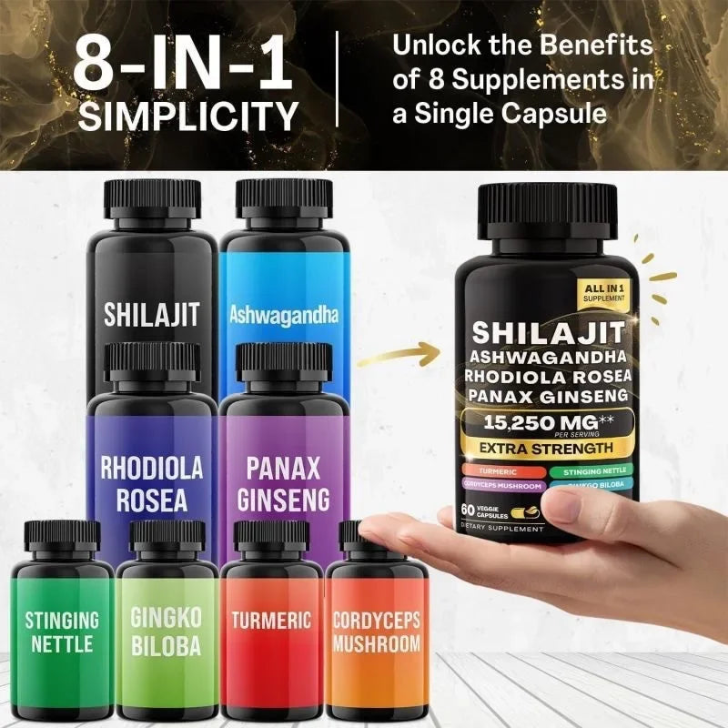 New 3 Bottles 8-IN-1 Simplify Your Routine with One Powerful Solution Unlock The Benefits of 8 Supplements in A Single Capsule