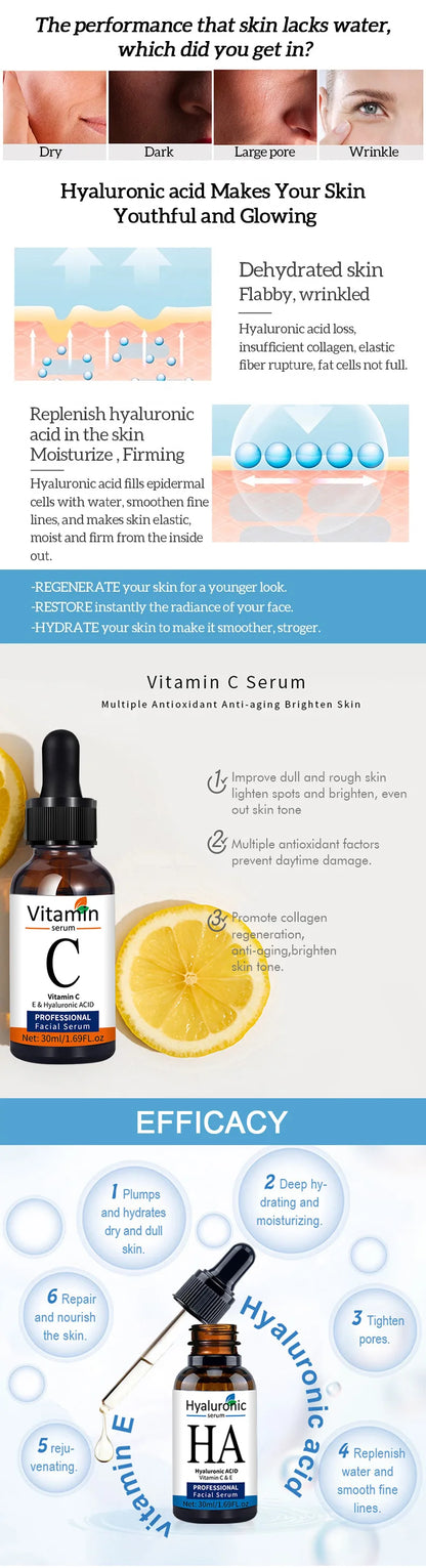 Facial Serums Skin Care Set Vitamin C Hyaluronic Acid  Retinol Serum for Face Firms Tightens Serum Brightening Hydrating Face Se